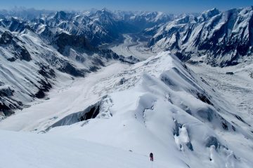 The rugged base of Baintha Brakk (Ogre) Expedition, surrounded by the towering peaks of the Karakoram, high-altitude rock climbing adventures.